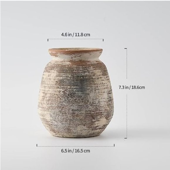 Ceramic Rustic Vase - Whitewashed Terra-Cotta Vase - Farmhouse Pottery Décor - Picture 3 of 9